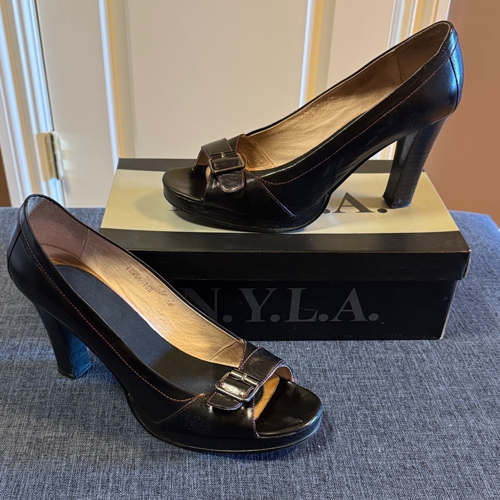N.Y.L.A. Elegant Black Buckle Heels